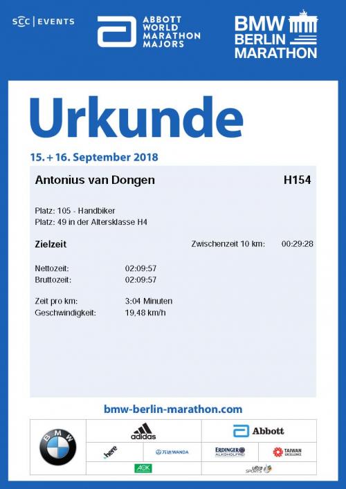 Berlijn Marathon 2018 - urkundeH154